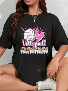 100% Cotton Unisex Volleyball Mawmaw Of A Volleyball Player Mawmaw Leopard T-Shirt Casual Graphic Printed Vintage Tshirt