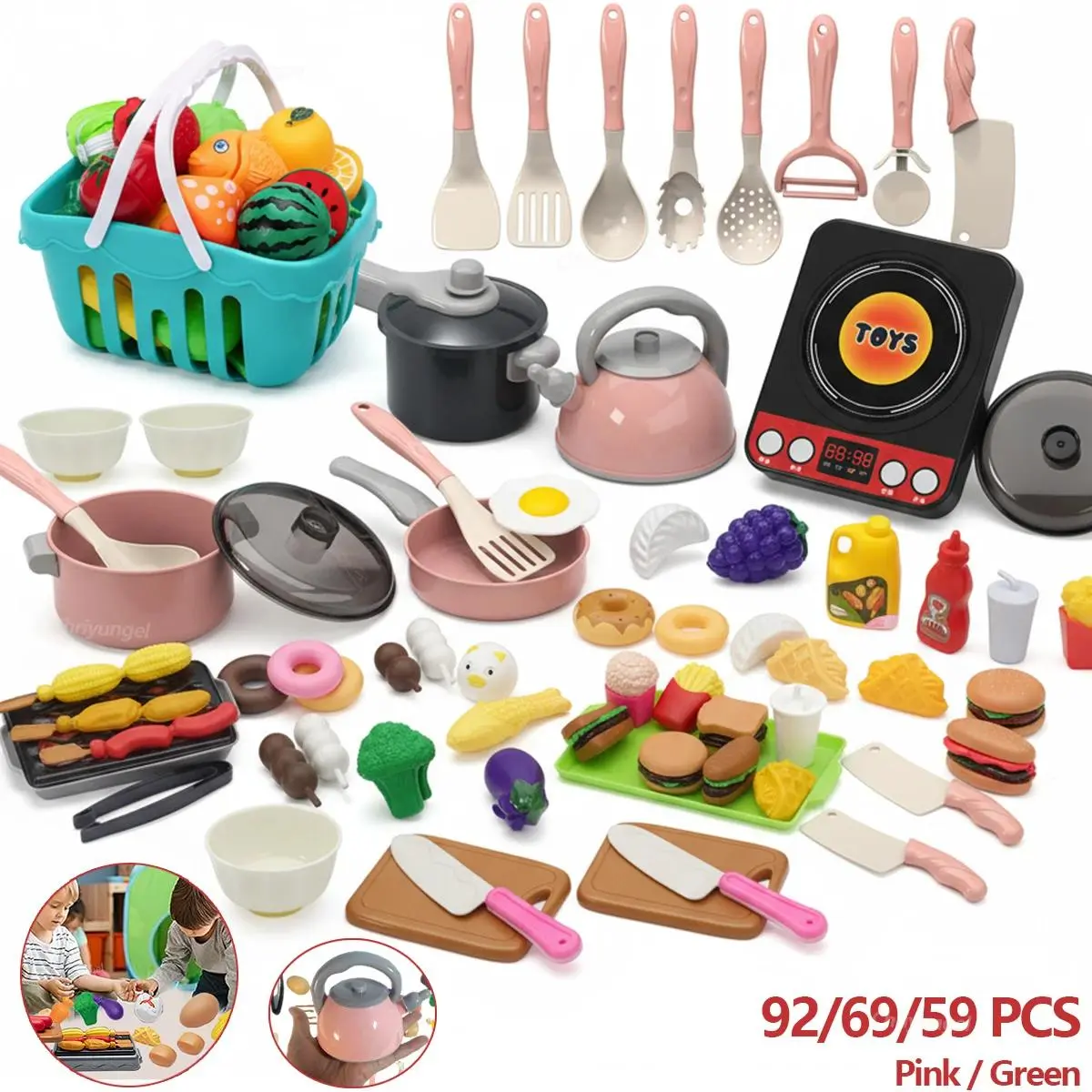 69-Piece Toddler Cooking Pretend Playset, Mini Kitchen Multi Activity Playset with Pots, Pans, Utensils & Play Food Sets for Ages 3+