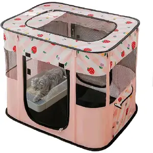 Foldable Pet Playpen Collapsible Crates Kennel Playpen for Dog cat and Rabbit &Travel playpen Outdoor or Indoor (M, Pink)