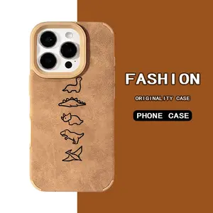 Creative Cartoon Hand-Painted Dinosaur Pattern Phone Case, TPU Material + Leather, Anti-Slip Drop-Proof Dustproof Suitable for iPhone 17/16/15/14/13/12/11 Pro Promax plus Air Xs Xsmax, Ideal Gift for Friends and Family, Jtqbtp127