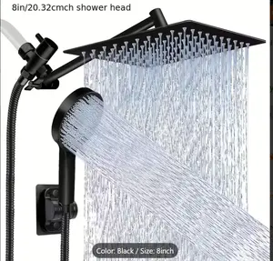 Shower Head, High Pressure Rainfall/Handheld Shower Combo With 11'' Extension Arm, 9 Settings, Anti-leak Shower Head With Holder, Height/Angle Adjustable, Chrome, Matte Black
