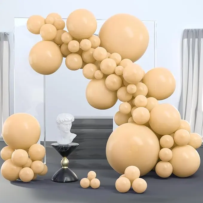 PartyWoo Round Nude Rubber Decorative Balloons Kit, 100-Piece Assorted Sizes (36/18/12/10/5 in) Beige Apricot Inflatable Sphere for Boho Birthday, Baby Shower - Nude-Y103, Includes Balloon Clusters & Birthday Theme Elements, Decorative Balloons Balloons