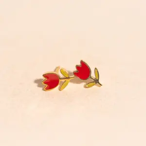 Red Tulip Stud Earrings