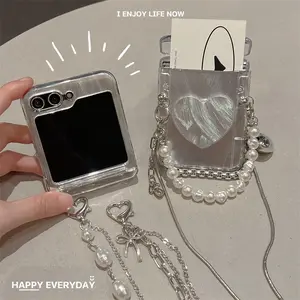 Phone Case For Samsung Galaxy Z Flip 3 4 5 6 7 FE Flip7 Luxury Crossbody Lanyard Portable Chain Shockproof Cover