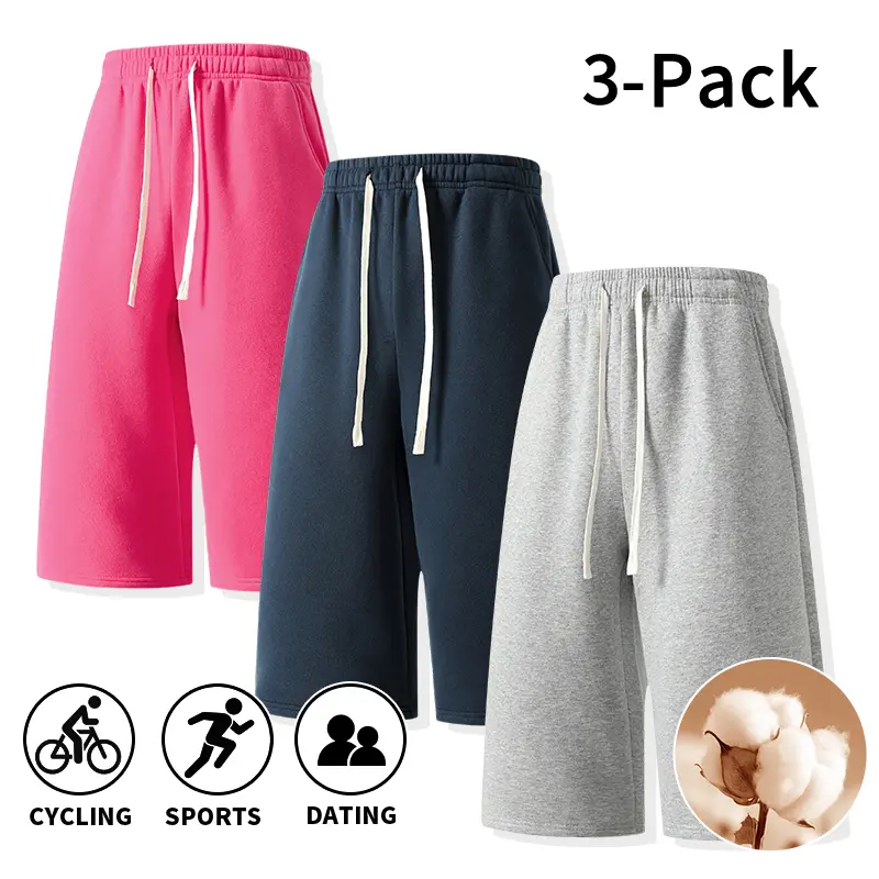 3-Pack Men’s Semi-Cotton Sports Sweatpants with Drawstring Elastic Waist, Side Pockets, and Loose Fit—Ideal for Workouts, Cycling, Dates, Everyday Casual Wear, and Relaxing at Home，  male capri pants