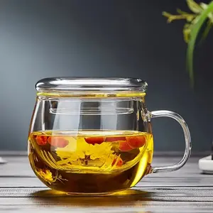 1pc Capacity 380Ml (12.85Oz) with Lid Glass Tea Mug with Filter Tea Infuser - Reusable, High Quality Glass, Suitable for Tea, Fruit Juice And Chilled Drinks - Perfect for Home, Kitchen Or Office Use