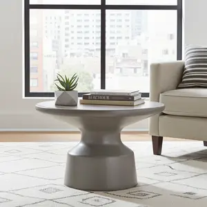 24 in Gray Concrete Round Coffee Table – Geometric Accent Table