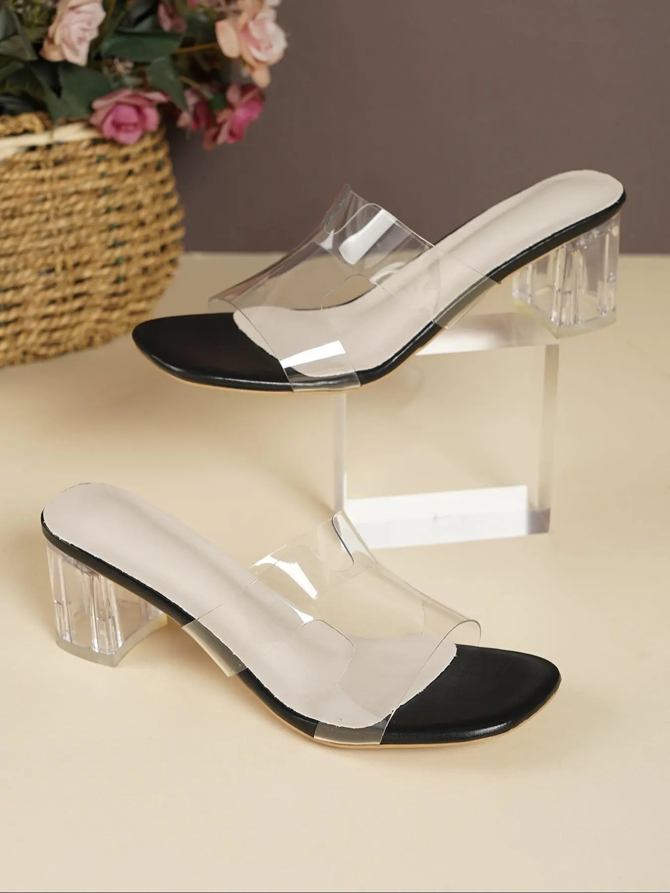 Fashionable Transparent High Heel Sandals, Clear PVC Square Toe Sandals, Elegant Heeled Sandals for Women, Summer Barefoot Shoes for Daily Wear, Daily Fashion Footwear, Casual Trendy Sandals, Girl