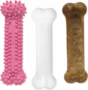 Puppy Chew Toys & Natural Treat Triple Pack for Small Dogs Up to 25 lbs Chicken & Bacon Flavor Solid Design for Teething Pain Relief