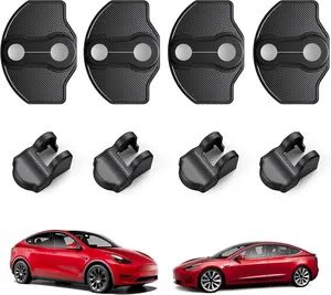 2017-2026 Model Y & 2017-2025 Model 3 Carbon Fiber Door Lock Cover Protector Set of 8 No Tape Required for Model Y Juniper