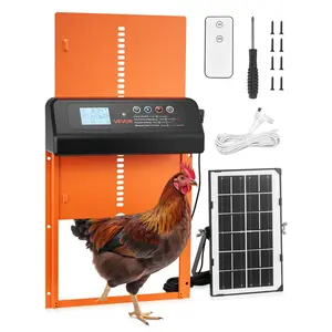 VEVOR Automatic Chicken Coop Door, Solar Battery Powered Chicken Door with LCD Display, Remote Control, Light Sensor Timer, Anti-Pinch Security, Aluminum Alloy Chick Run Gate Opener, Orange