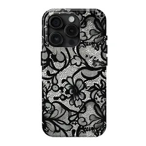Vintage Black Lace Floral Phone Case Compatible For iPhone 16 15 14 13 12 11 Xs Pro Max Plus Anti Drop Shockproof Transparent,Protective Screen Protector Protection Cover tough phonecase accessory protection