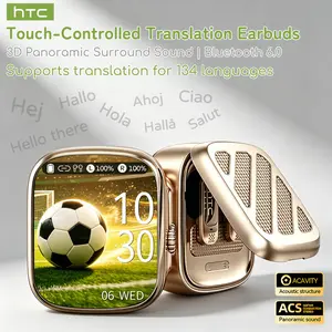 hTC NE72 AI Translator Earbuds with Touchscreen Case, No App Needed, Real-Time Language Translation, Bluetooth Wireless Earphones