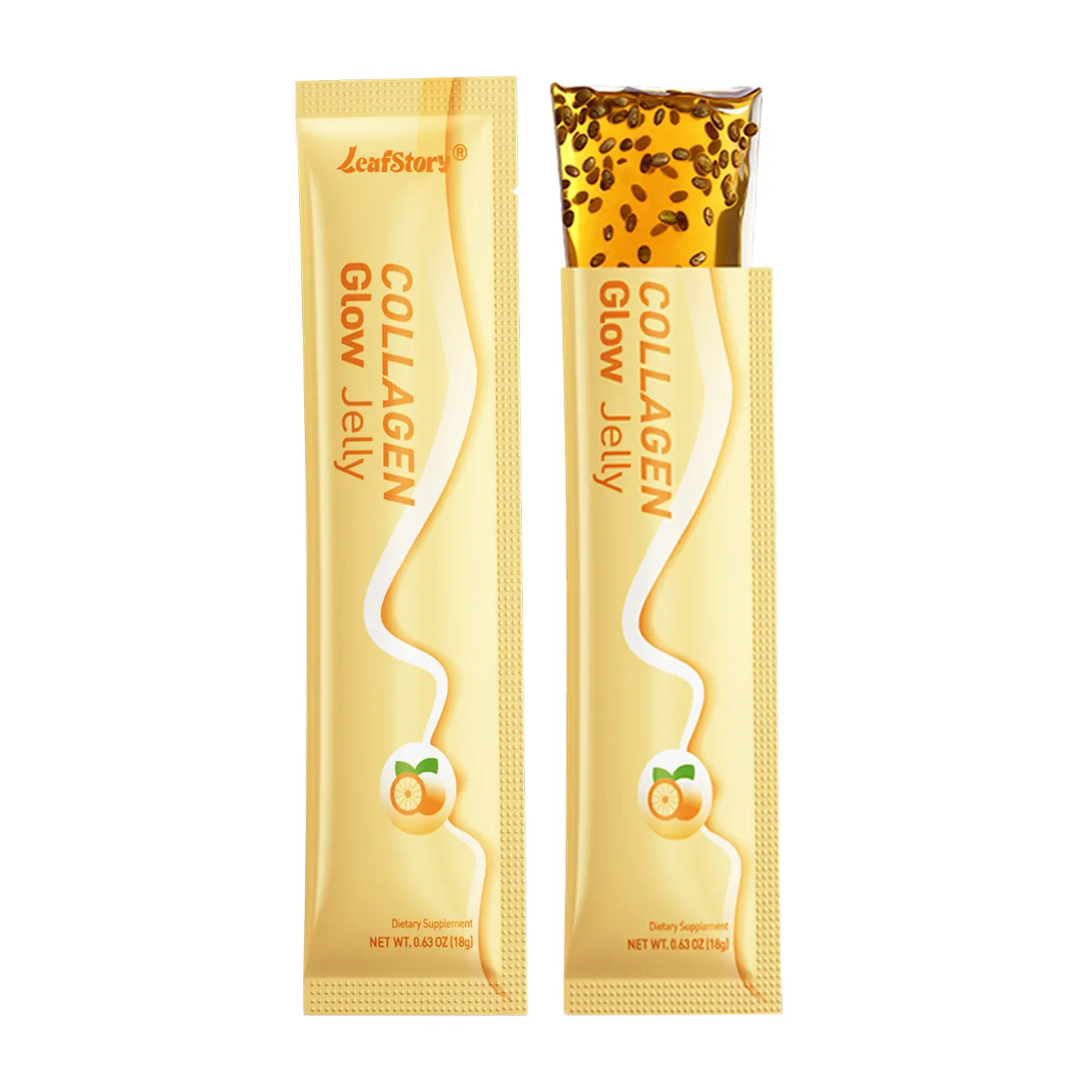 LeafStory Collagen Glow Reset Jelly (2 Sticks): Orange Flavor, Collagen, Support Skin Health & Elasticity, Support Hair & Nails, Stress Relief & Nerve Health, Sugar-Free, Gluten-Free, Non-GMO, Gelatin-Free, Natural Ingredients