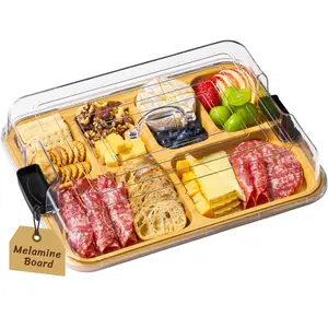 Lifewit 6-Compartment Charcuterie Board, 11x14 Inch Cheese Board with Lockable Clear Lid, Portable Serving Platter for Snacks, Fruit & Appetizers