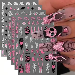 Halloween Nail Art Stickers, Glitter Ghost Spider Flame Design, Self-Adhesive Backing, DIY Holiday Manicure Decorations