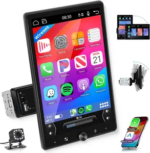 Single Din Vertical Car Stereo Rotatable 10.4 inch Touch Screen Radio with Wireless Carplay/Android Auto/EQ Audio/Bluetooth/SWC/GPS Navigation/FM Radio +Backup Camera