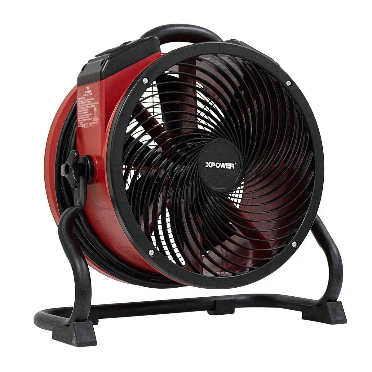 Xpower X-39AR-Red Corded Industrial Axial Blower Fan with Stand, 0.25 HP 2100 CFM Adjustable Speed Sealed Motor, 19.6 lbs Lightweight Stackable, Janitorial Cleaning Water Damage Restoration, Built-in Outlets ABS ETL/CETL Certified