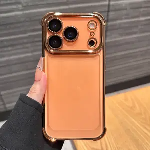 Phone case: Luxury Buffer Impact Shockproof Plating Transparent Phone Case for iPhone 17 Pro Max Air 16 15 14 13 12 11 Pro Max Plus 17Pro 17ProMax with Glass Lens Protector Soft Frame Hard Acrylic Clear Back Cover, Sleek Design, Minimalist Case