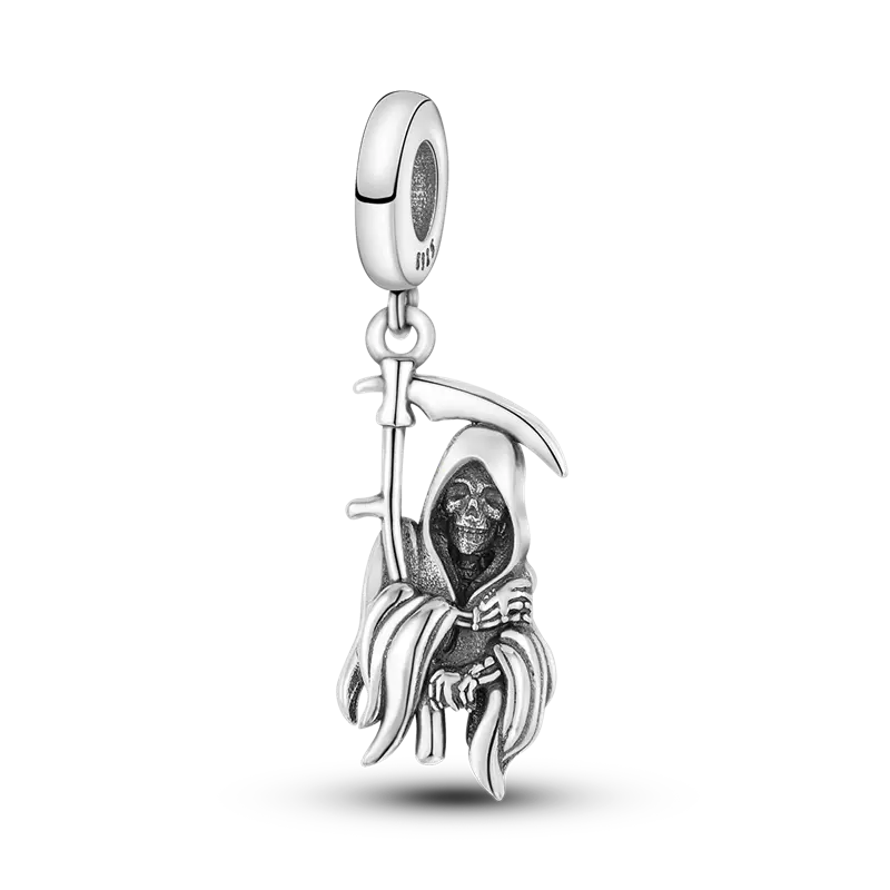 MULA Grim Reaper Charm Pendant, 925 Silver-Plated Gothic Punk Jewelry for Women, Dark Fashion Halloween Gift, Compatible with Pandora Bracelets, Gothic Elegance