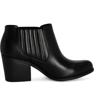 Womens Low Stacked Heel Black Walking Shoes Stylish