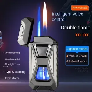 2026 Gift Metal Windproof Cigar Lighter Jet Torch Gas Two Types Flames Unusual Lighters Smoking Accessory Butane Gadgets for Men Metallic