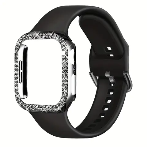 Sport strap+case for Apple Watch 40/41/44/45/S1042/46 Soft silicone band+diamond case， for IWatch Series11 10 987 654 Wearable Accessories