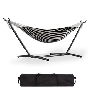 Black Double 2 Person Hammock, Indoor Outdoor Standing Hammock with Space Saving Steel Stand, Carry Bag, 450 LBS Weight Capacity, Suitable for Garden Camping Beach
