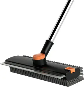 3 in 1 Floor Scrub Brush with Squeegee Long Handle Grout Brush 52'' 2026 Upgraded Multi-Functional Stiff Bristle Cleaning Scrub Brush Rotating Tile Brush for Cleaning Bathroom Patio, Pool, Garage mop
