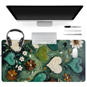 Extra Large Green Heart Floral Mouse Pad Artistic Gaming Mouse Pad 35x16 Inch Computer Keyboard Mousepad Suitable for Families, Offices and Schools. Perfect Gift for Family Members and Friends