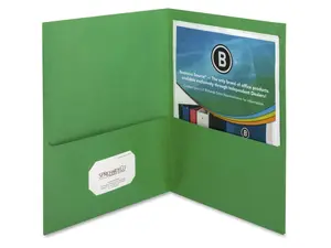 Business Source 2-Pocket Folders 125 Sht Cap Letter 12"x9" 25/BX GREEN 78493