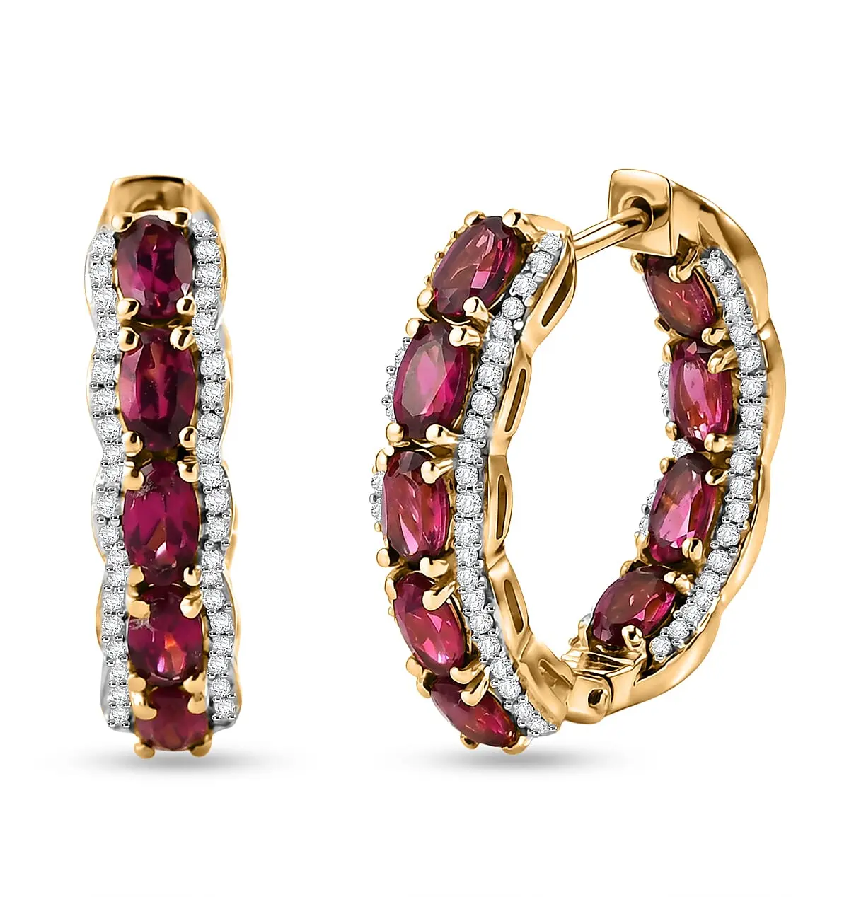 D'Joy Premium Malawi Magenta Garnet, Moissanite Earrings in 18K Vermeil YG Over Sterling Silver 6.35 ctw