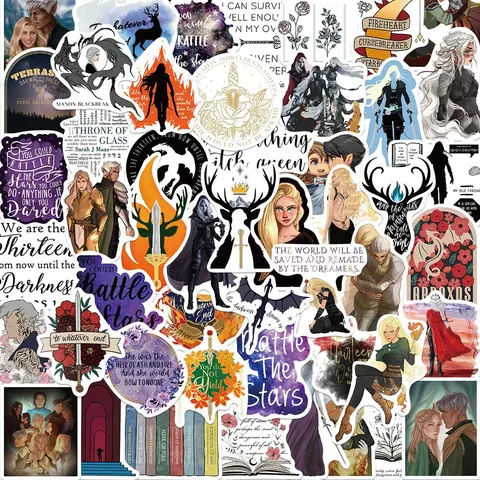 Throne Of Glass Book Sticker, 50pcs/set Cartoon Character Pattern Decorative Sticker, Illustration Stickers, DIY Decals for Water Bottle, Laptop, Phone Case, Scrapbooking, Journal Making