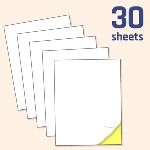 30sheets A5 210 x 148 mm Sheets,Self Adhesive Multi-Purpose Labels,Printable White Sticker Paper Labels for Laser/Inkjet Printer.