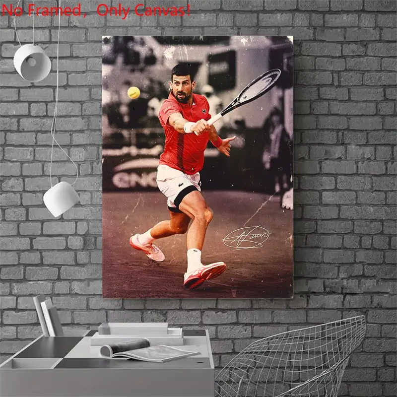 1 piece/set frameless canvas painting print poster, Sports activities art，Novak Djokovic Tennis，a perfect gift for Tennis loves, ideal gift for bedroom, living room, dorm hallway, kitchen, mural, wall decoration, room decor