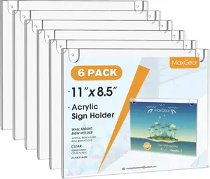 MaxGear Acrylic Sign Holder 8.5 x 11 Inch, Wall Mount Sign Holders Clear Plastic Picture Frame with Adhesive Tapes and Screws for Office, Home, Store, Restaurant, Landscape, 6 Pack