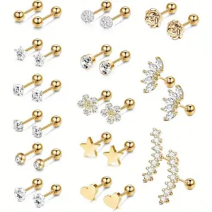 2026 14 Pairs Surgical Steel Cartilage Earrings for Ladies Men Cartilage Piercing Jewelry Stainless Steel Tragus Earrings Gold Cartilage Earring Sets for Multiple Piercing Conch Helix Tragus Piercing Jewelry