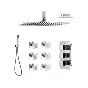 Luxury Thermostatic Chrome Shower Faucet Combo Set Massage Jets Rain Head System