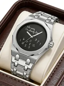Men's Steel Band Irregular Shaped Watch, 12-Sided Dial Design, Graffiti Number Pattern, Vintage Fashion, Analog Quartz Movement, Casual Style Gift
