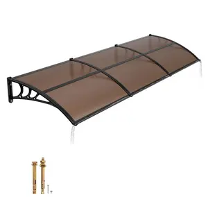 【Summervibes】VEVOR Awnings for Door Entrance, 38 x 117 in, Exterior Front Door Window Awnings with Drainage & ABS Bracket, Rain Snow Sun Protection, Overhang Polycarbonate Door Canopy for Porch Patio, Brown