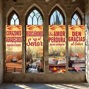 4 Pcs Religious Banners, Polyester Material Christian autumn banners with gratitude religious text suitable for thanksgiving day church event indoor wall decor home religious space decorative hanging flags
