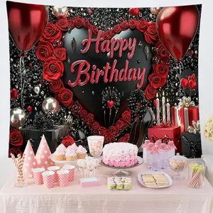 Heart Shaped Birthday Party Background, Romantic Birthday Party Decoration, Birthday Party Supplies, Home Decor, Room Decor, Banners