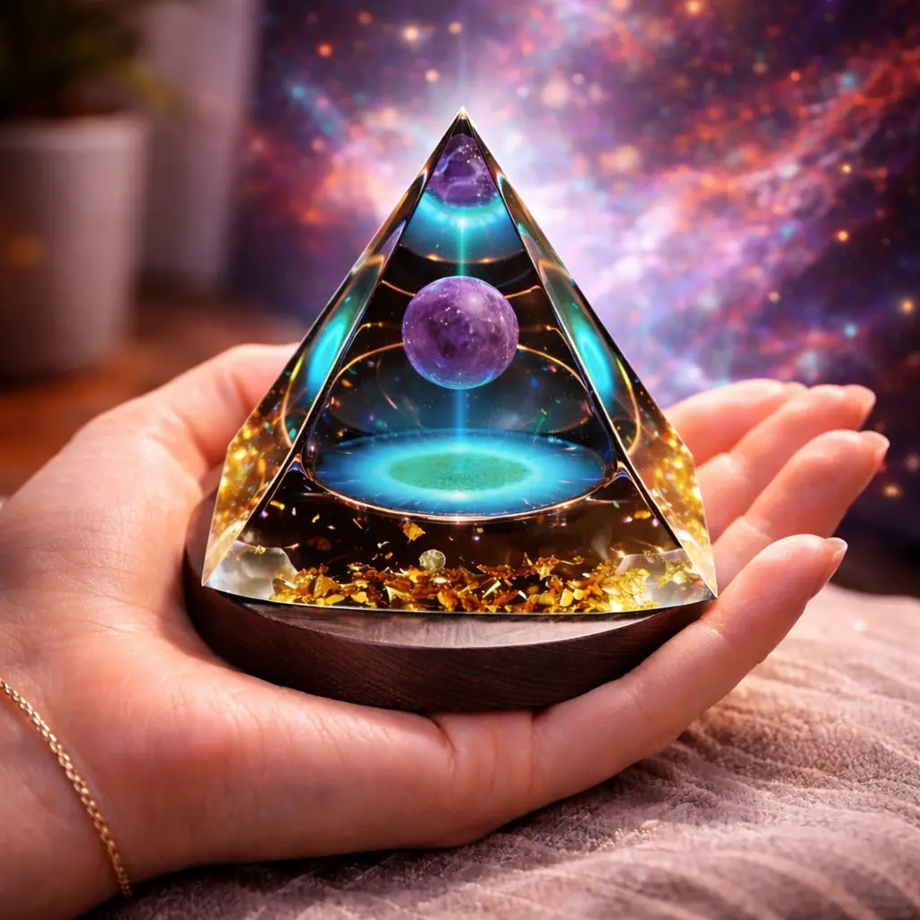 Decorative Resin Pyramid with Sphere – 5cm Metallic Artistic