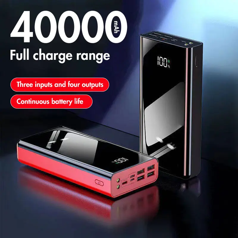 Pengisisan Daya Multifungsi Kapasitas Besar 4 USB Fast Charging Tampilan Digital LED Light Power Bank 30000mAh 40000mAh Lithium Phone Smartphone