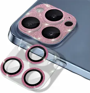 Stylish and Durable 2-Pack Glitter and Bling Designs Camera Lens Protectors - HD Ultra Clear, Premium Tempered Glass for iPhone 15 Pro/Pro Max, (Glitter)