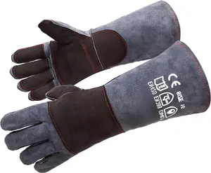 Suitable for Fireplace Gloves Fire Resistant Heat Resistant: Dark Gray 16 Inch 932℉ Fireproof Leather Suitable for Fireplaces, Fire Pits, Wood Stoves, Campfire Stoves, Barbecue Grills, Ovens, Mig Welding Machines, Welding Equipment - Birthday Gift XL
