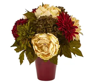 Nearly Natural 14" Peony, Hydrangea & Dahlia inVase