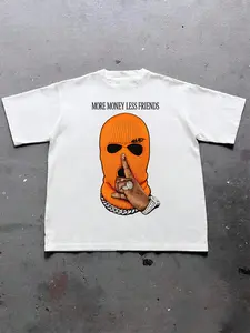 2026 Must-Have Hip-Hop Themed T-Shirt, Unisex Oversized Tee with Exclusive "MORE MONEY LESS FRIENDS" & Ski Mask Diamond Jewelry Print, Ideal for Hip-Hop Trend, Streetwear, Edgy Outings, A Personality Piece for Hip-Hop Enthusiasts to Express Attitude.