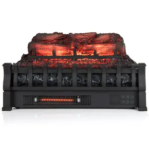 COSTWAY - 23 Inch Infrared Quartz Electric Fireplace Pinewood Log Heater with Adjustable Flame-Black
