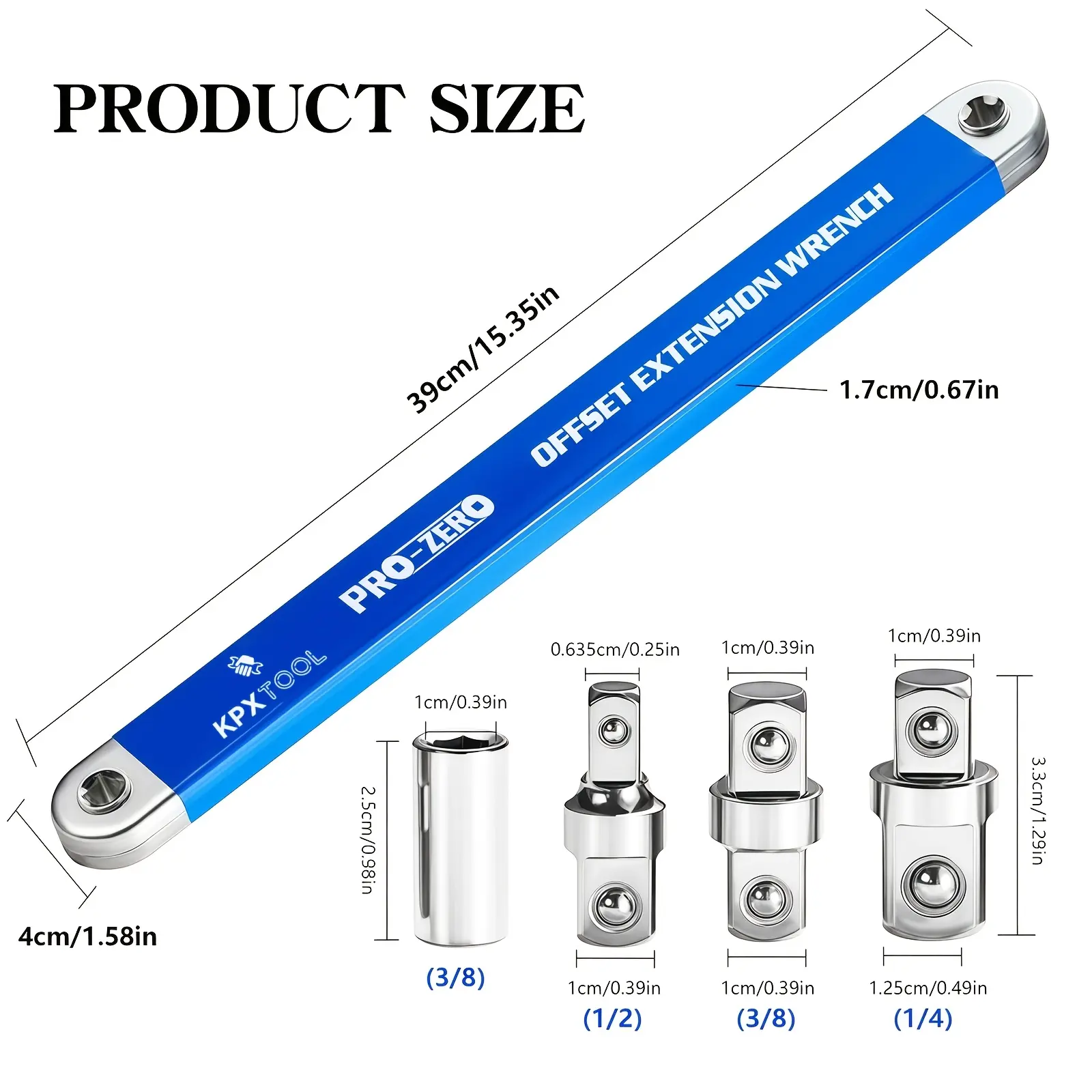 KPX 2-in-1 Multi-Use Ratchet Offset Extension Wrench for Auto Repair - 1/2", 1/4", 3/8 Inch Square Adapters, 180° Rotate, High Torque, Non-Slip Handle, Durable Metal Construction, Tight Space Compatible